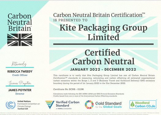 Kite Packaging Group Limited Carbon Neutral Britain certification